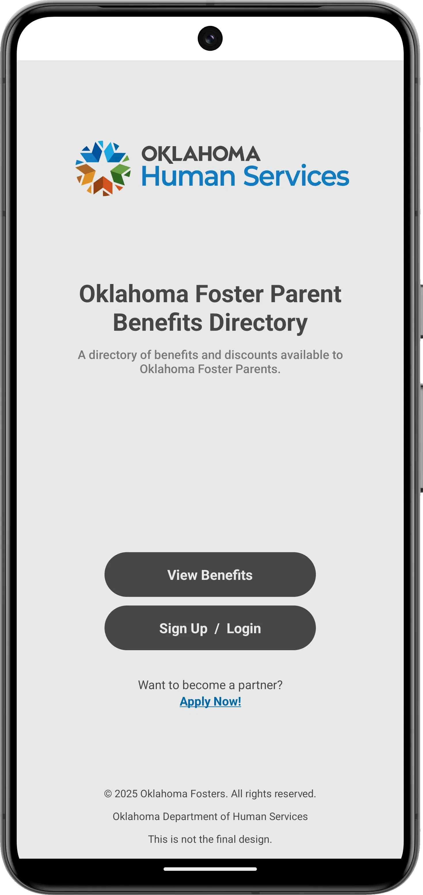 Benefits Directory app home screen
